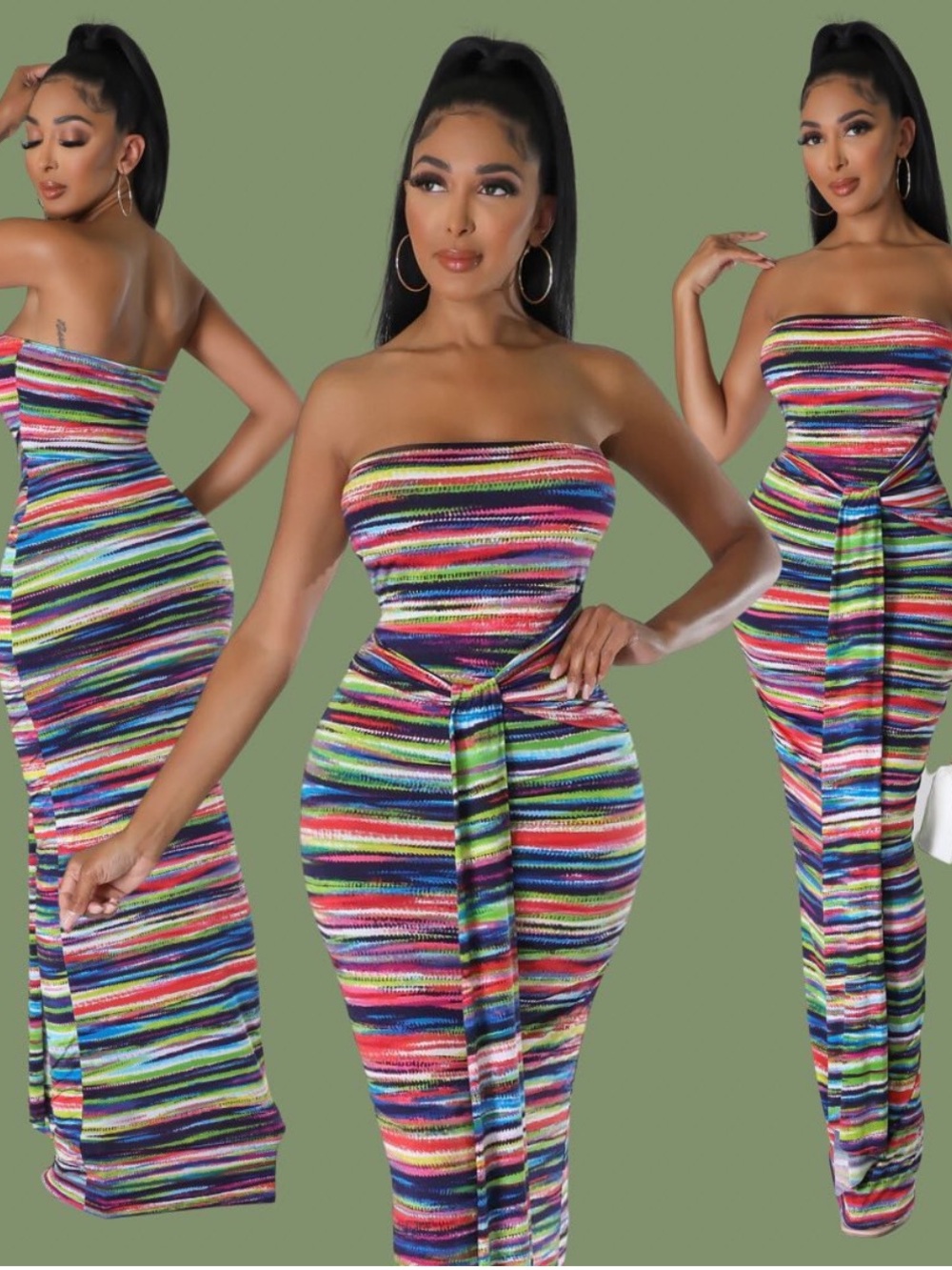Strapless Multi-Color Maxi Dress